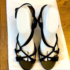 EASY STREET STRAPPY LEATHER/FABRIC SANDALS…